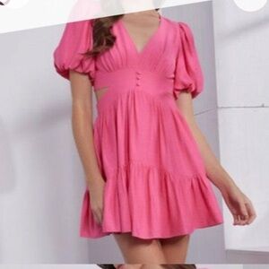 Mustard Seed Puff Sleeve Mini Dress Pink Medium